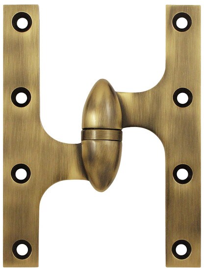 6 inch x 4 1/2 inch Premium Olive Knuckle Hinge in Antique Brass, Left.